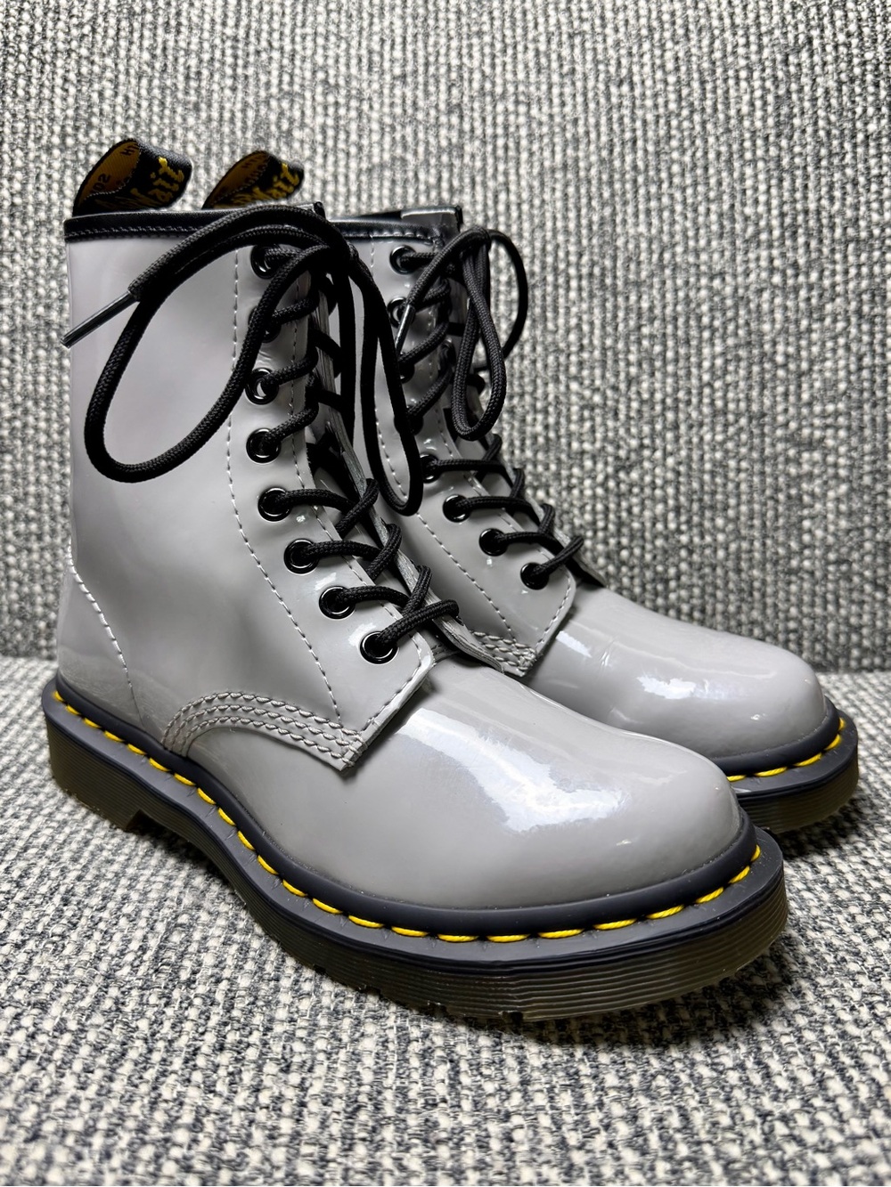 Dr Martens 1460 Patent Lamper Zinc Grey Lace Up Combat Boots Women’s US 6 EU 37